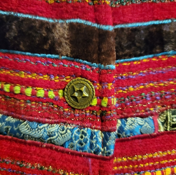 Coldwater Creek Art To Wear Red Lined Patchwork Tapestry Jacket XL - Picture 4 of 6